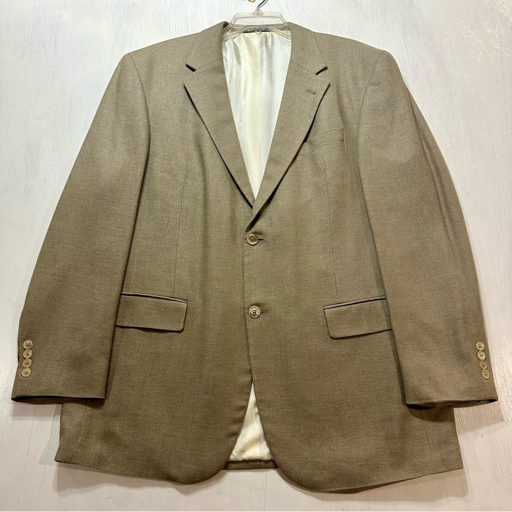 Oscar de la Renta Blazer 46L Tan Silk Wool Blend Two Button Sport Coat Jacket